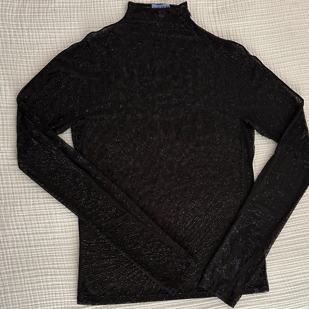 MuglerxH&M Rhinestone-embellished Mesh Shirt